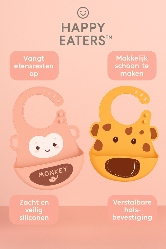 Vrolijk Eten Zonder Knoei! Waterdicht Siliconen Slabbetje met Leuke 3-D Dierenvormen 0 / 3 jaar